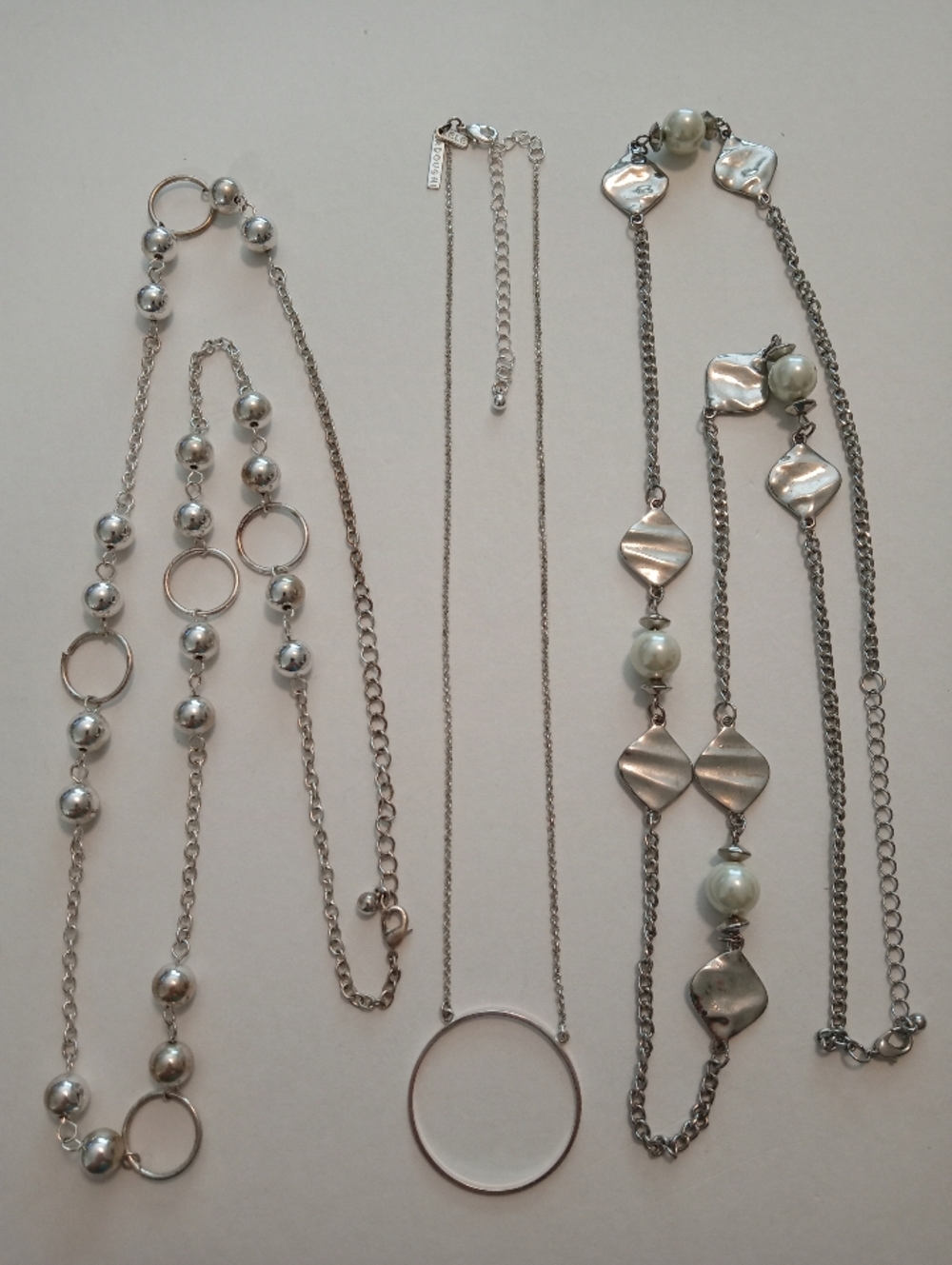 #1204.  3 Piece Silver Toned & Faux Pearl Necklace Bundle